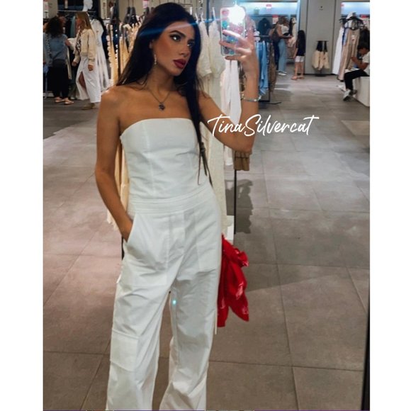 BLOGGER'S FAVE! Zara Strapless Cargo Jumpsuit White NWT - Picture 7 of 17